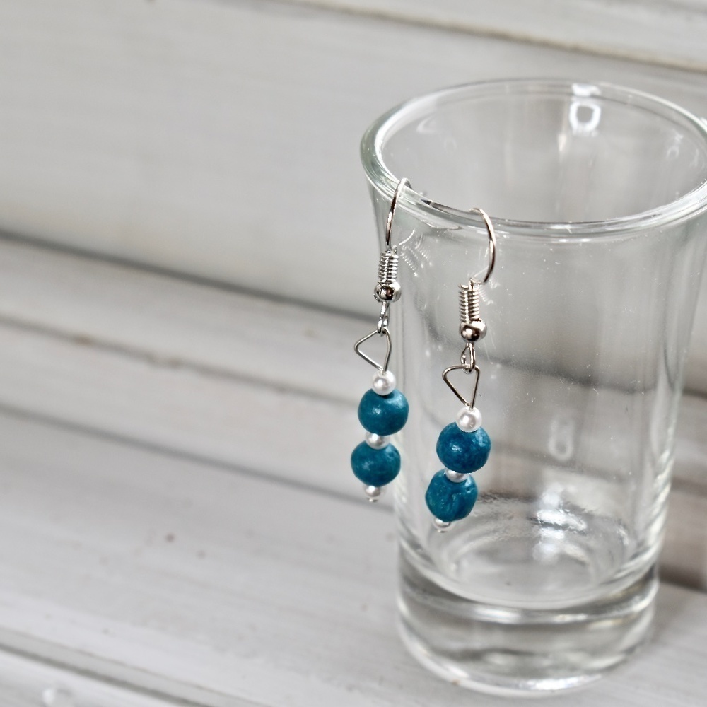 Snow Blue Beaded Earrings